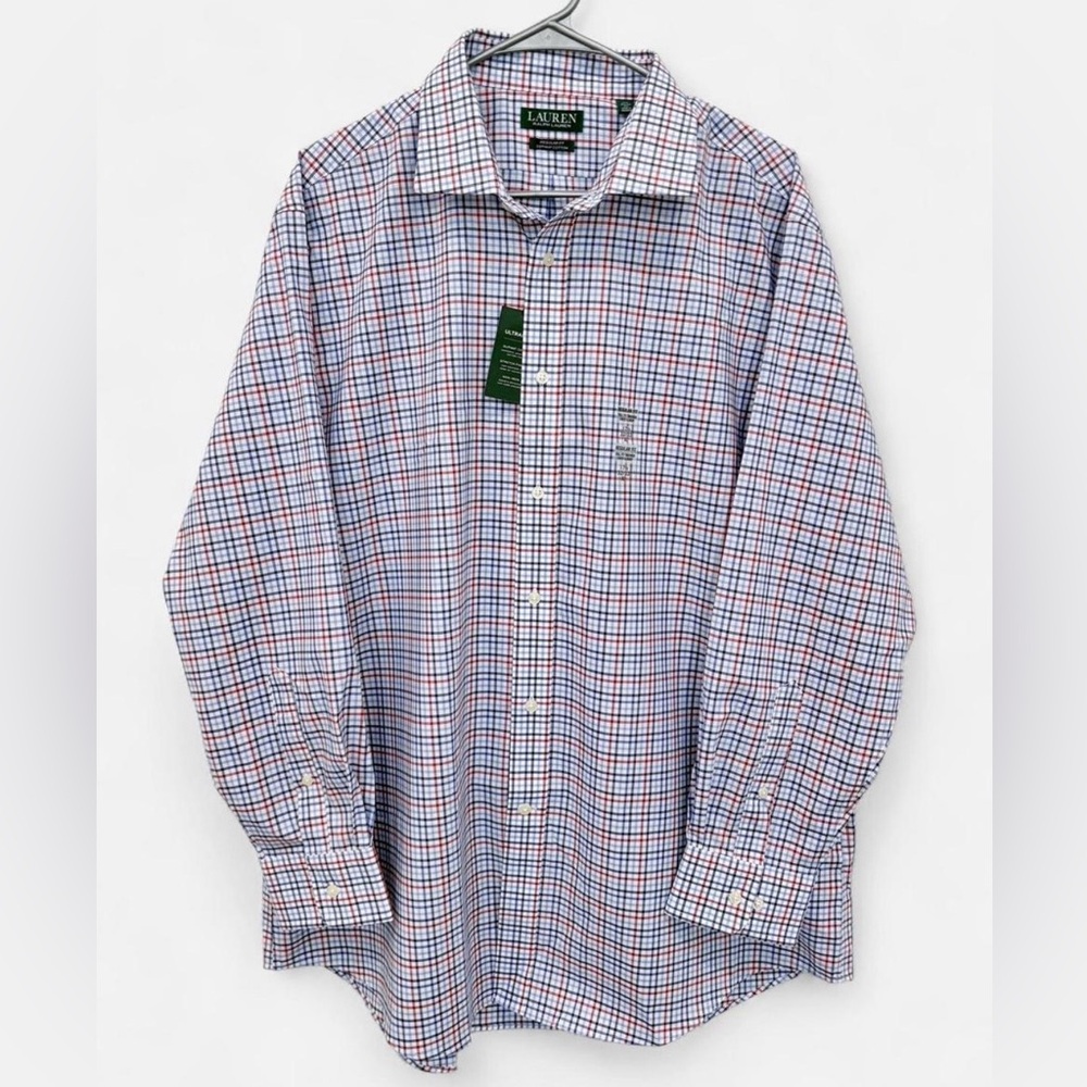 NWT Lauren Ralph Lauren Plaid Button Down‎ Dress Shirt Regular Fit XL Cotton